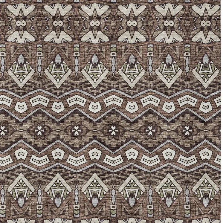 3' X 5' Brown Green And Ivory Moroccan Washable Indoor Outdoor Area Rug