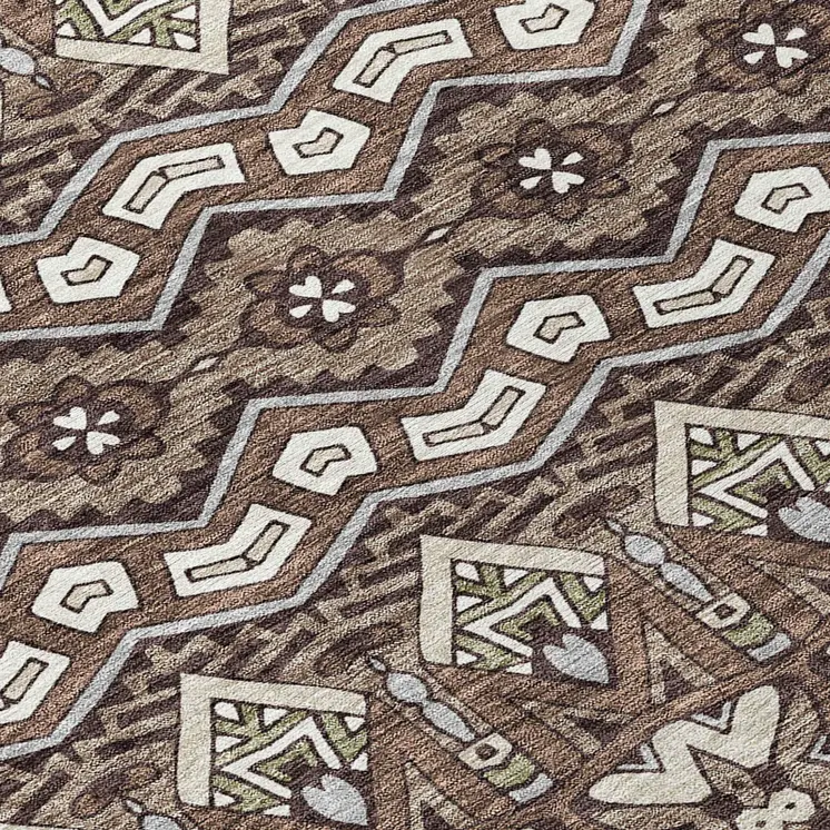 3' X 5' Brown Green And Ivory Moroccan Washable Indoor Outdoor Area Rug