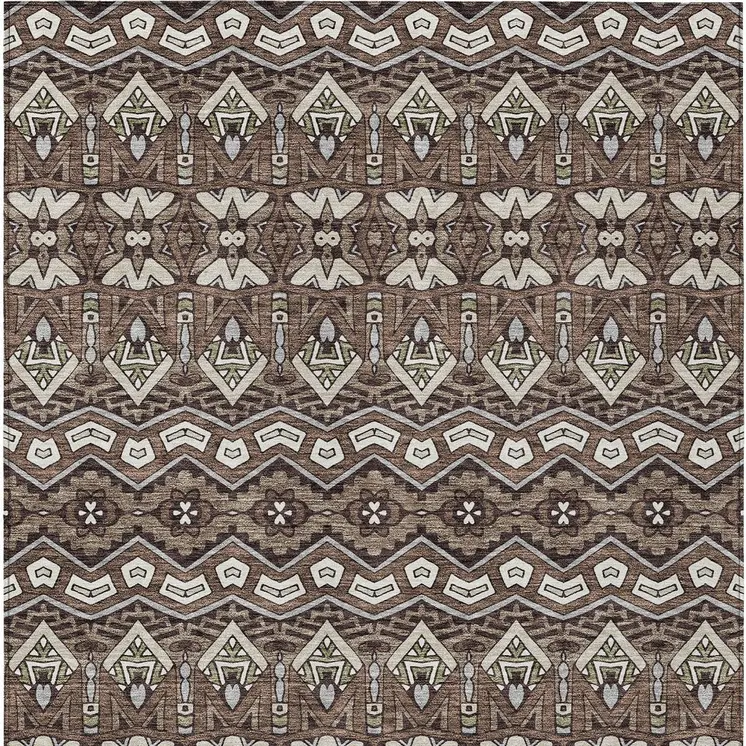 8' X 10' Brown Green And Ivory Moroccan Washable Indoor Outdoor Area Rug