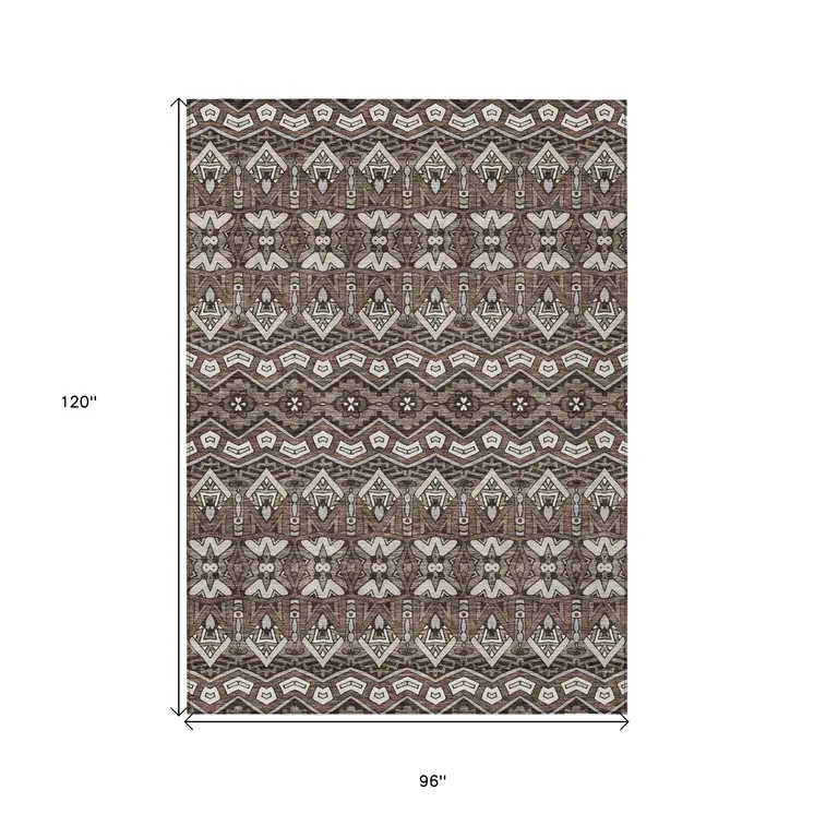 8' X 10' Brown Green And Ivory Moroccan Washable Indoor Outdoor Area Rug
