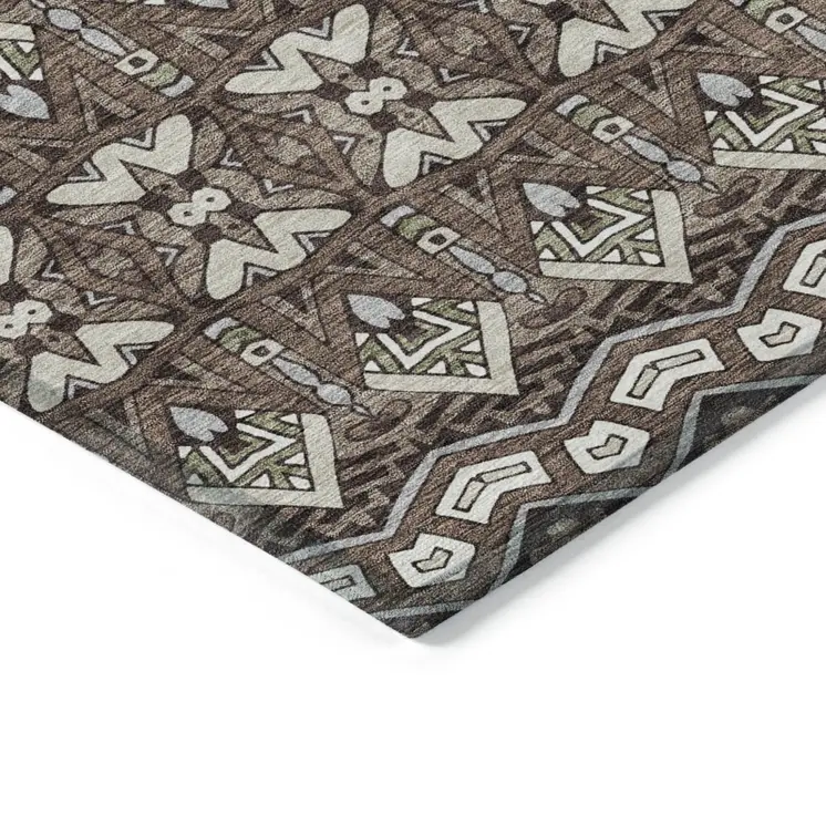 8' X 10' Brown Green And Ivory Moroccan Washable Indoor Outdoor Area Rug