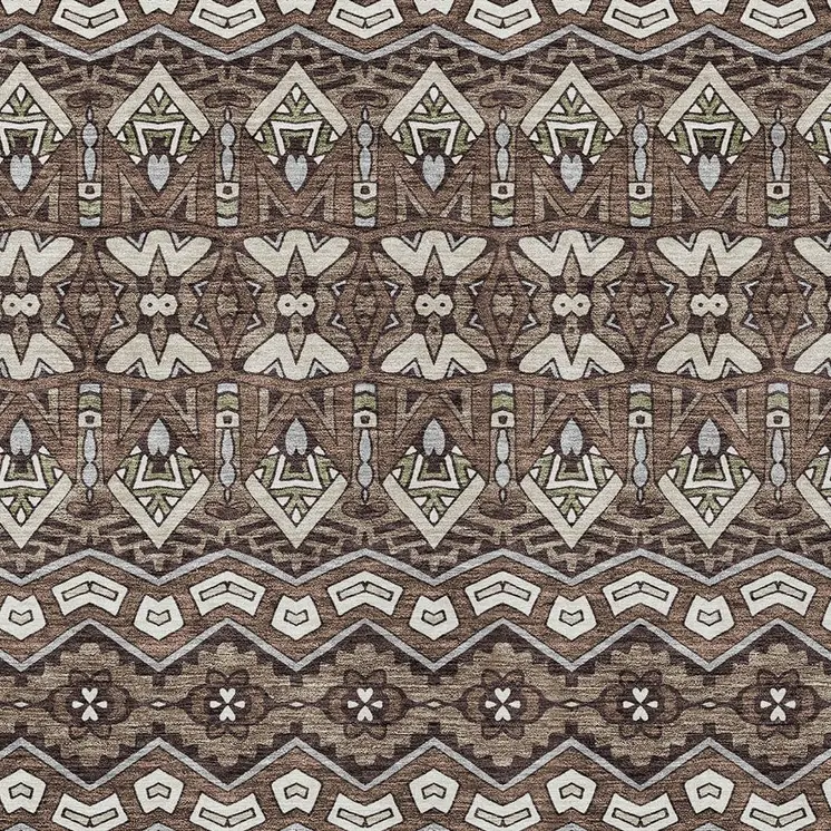 8' X 10' Brown Green And Ivory Moroccan Washable Indoor Outdoor Area Rug