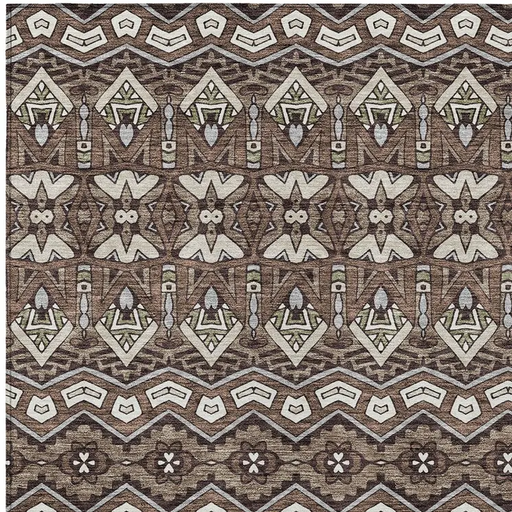 9' X 12' Brown Green And Ivory Moroccan Washable Indoor Outdoor Area Rug