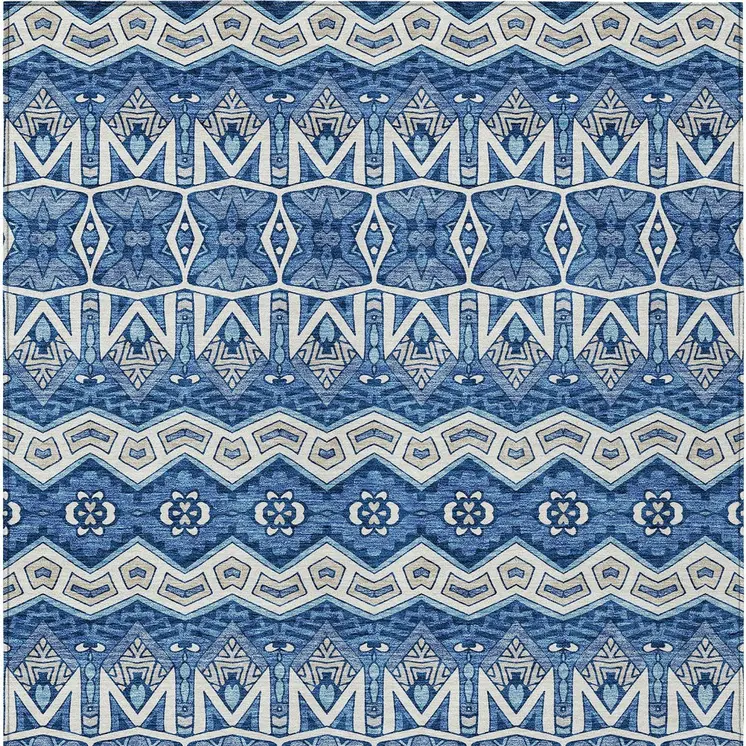 8' X 10' Blue Gray And Ivory Moroccan Washable Indoor Outdoor Area Rug