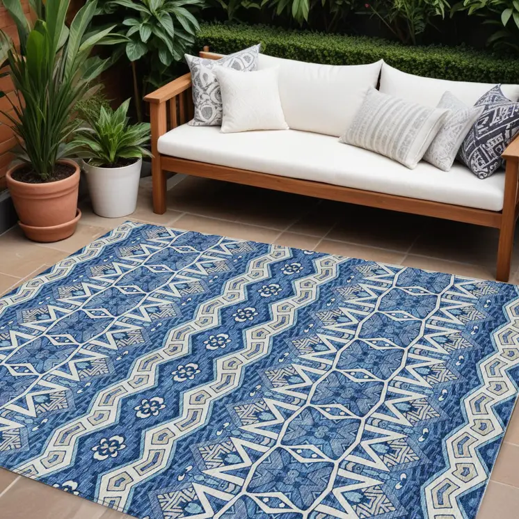 8' X 10' Blue Gray And Ivory Moroccan Washable Indoor Outdoor Area Rug