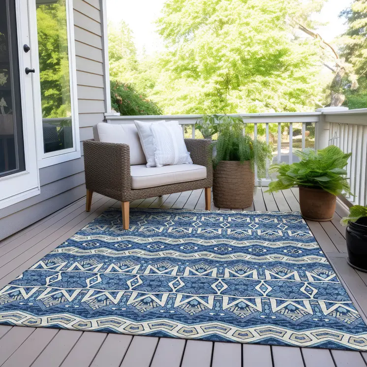 8' X 10' Blue Gray And Ivory Moroccan Washable Indoor Outdoor Area Rug