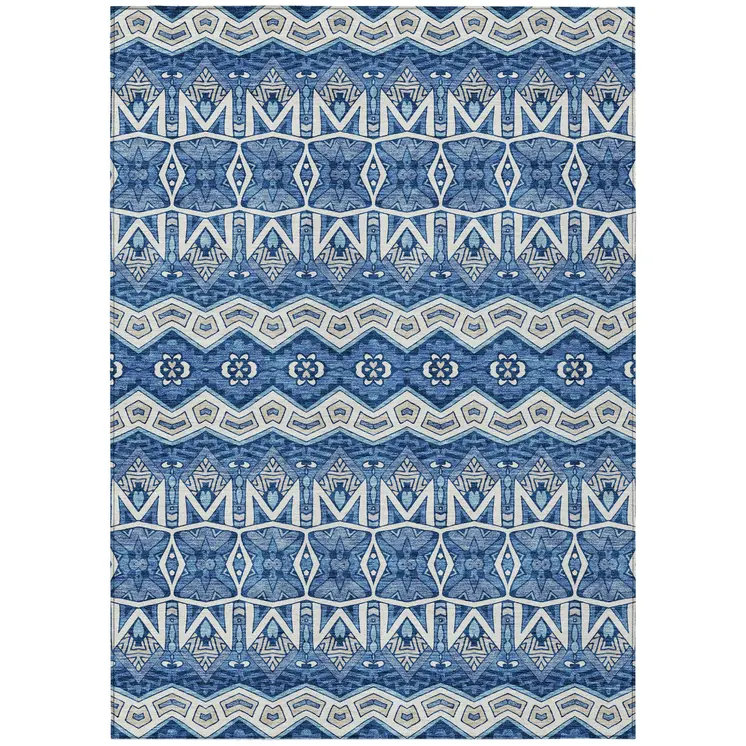 8' X 10' Blue Gray And Ivory Moroccan Washable Indoor Outdoor Area Rug