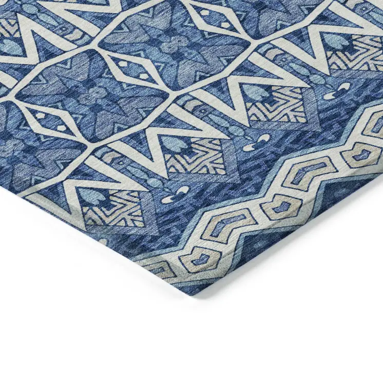8' X 10' Blue Gray And Ivory Moroccan Washable Indoor Outdoor Area Rug