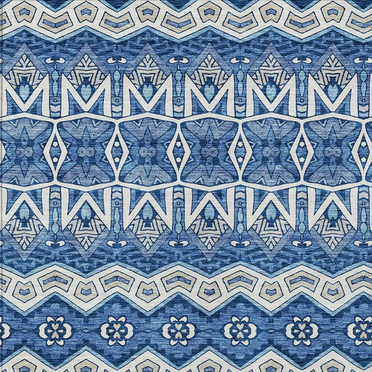 8' X 10' Blue Gray And Ivory Moroccan Washable Indoor Outdoor Area Rug