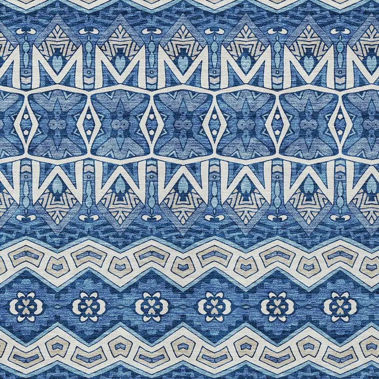 9' X 12' Blue Gray And Ivory Moroccan Washable Indoor Outdoor Area Rug