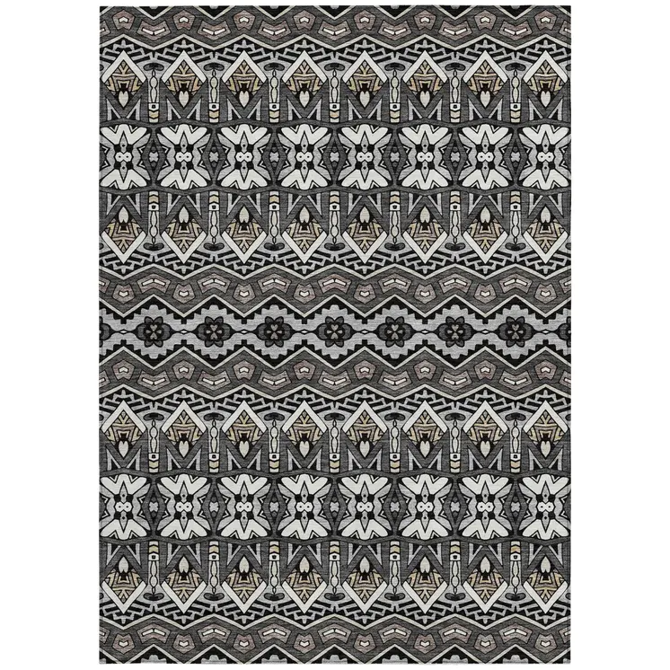 3' X 5' Charcoal Brown And Ivory Moroccan Washable Indoor Outdoor Area Rug