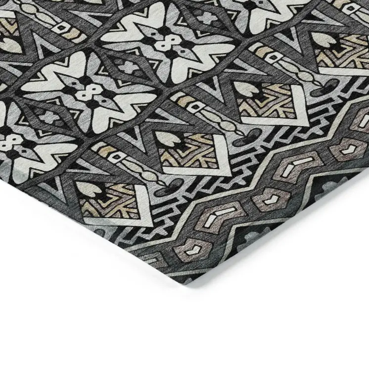 3' X 5' Charcoal Brown And Ivory Moroccan Washable Indoor Outdoor Area Rug