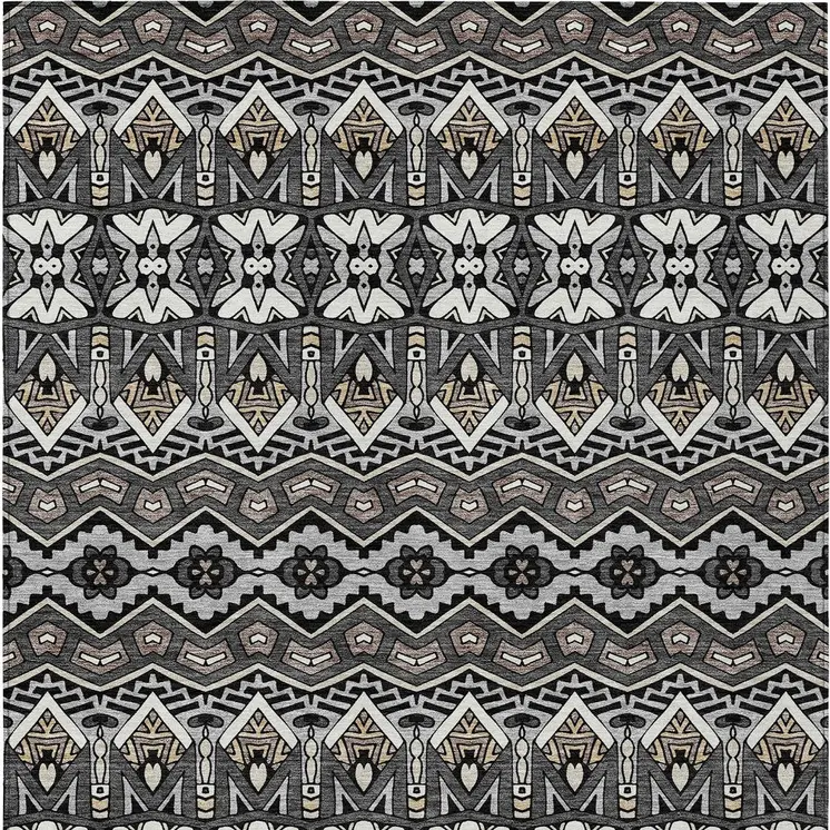 3' X 5' Charcoal Brown And Ivory Moroccan Washable Indoor Outdoor Area Rug