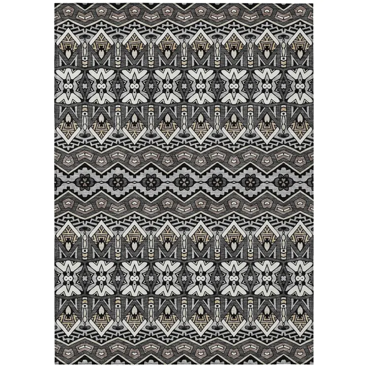 9' X 12' Charcoal Brown And Ivory Moroccan Washable Indoor Outdoor Area Rug