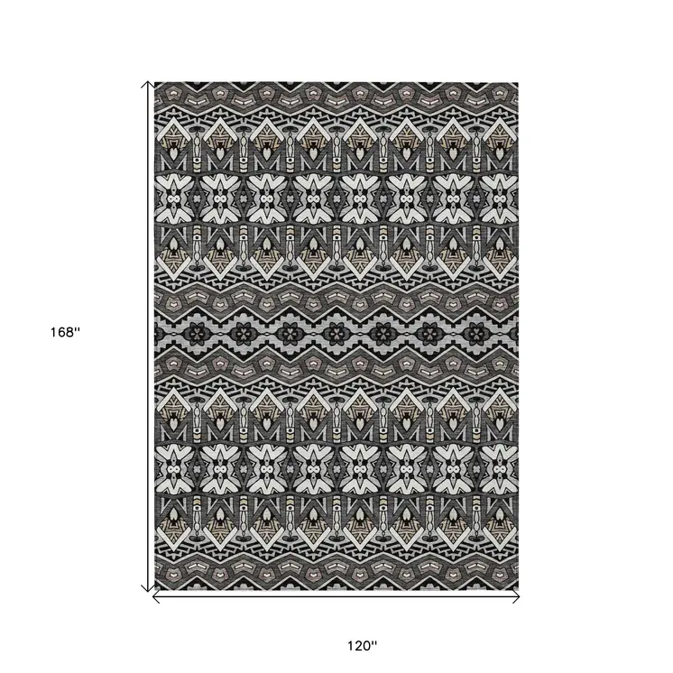 10' X 14' Charcoal Brown And Ivory Moroccan Washable Indoor Outdoor Area Rug