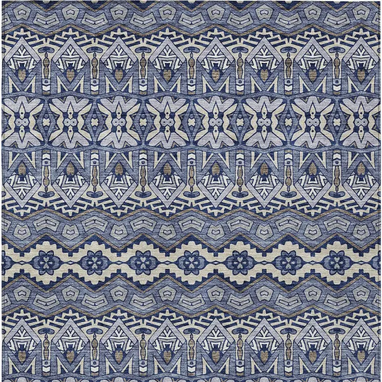 5' X 8' Denim Blue And Ivory Moroccan Washable Indoor Outdoor Area Rug