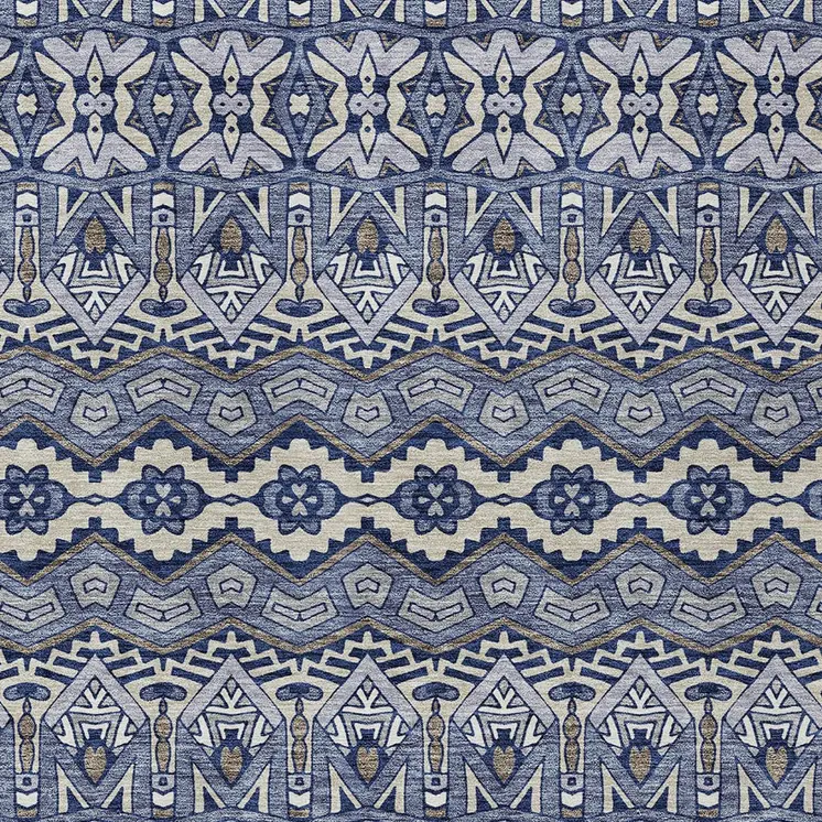 5' X 8' Denim Blue And Ivory Moroccan Washable Indoor Outdoor Area Rug