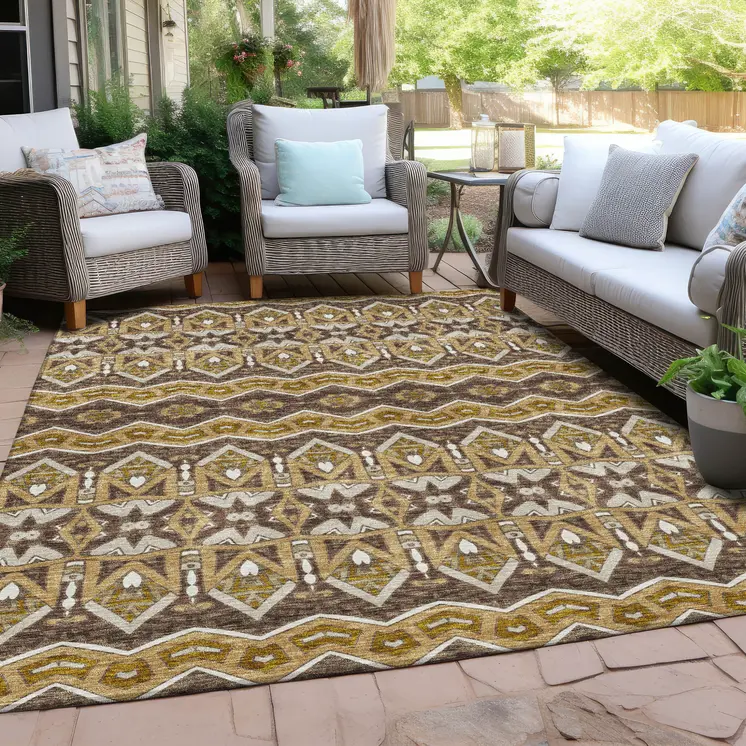 10' X 14' Gold Brown And Beige Moroccan Washable Indoor Outdoor Area Rug