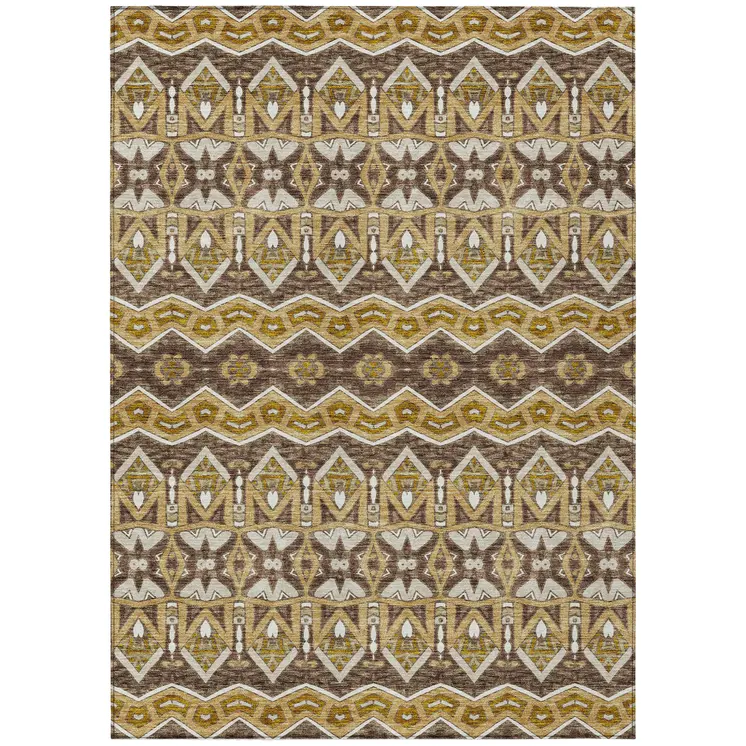 10' X 14' Gold Brown And Beige Moroccan Washable Indoor Outdoor Area Rug