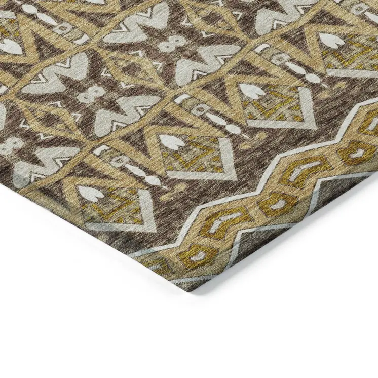 10' X 14' Gold Brown And Beige Moroccan Washable Indoor Outdoor Area Rug