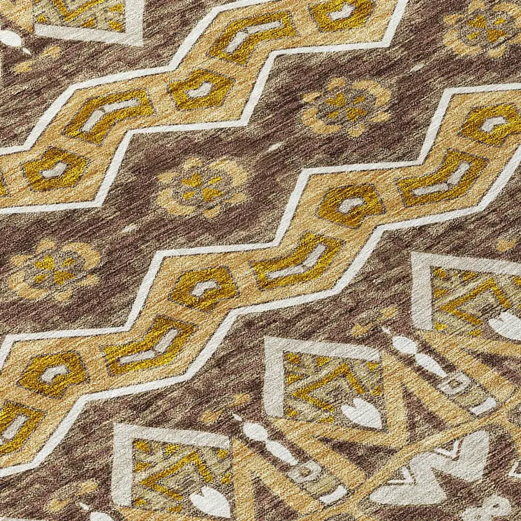10' X 14' Gold Brown And Beige Moroccan Washable Indoor Outdoor Area Rug