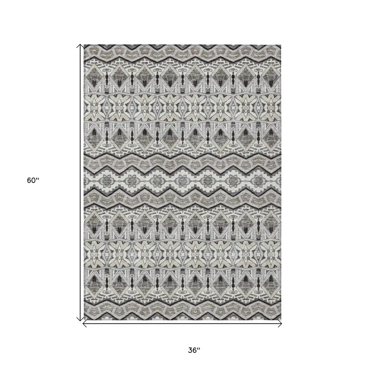3' X 5' Gray Brown And Ivory Moroccan Washable Indoor Outdoor Area Rug