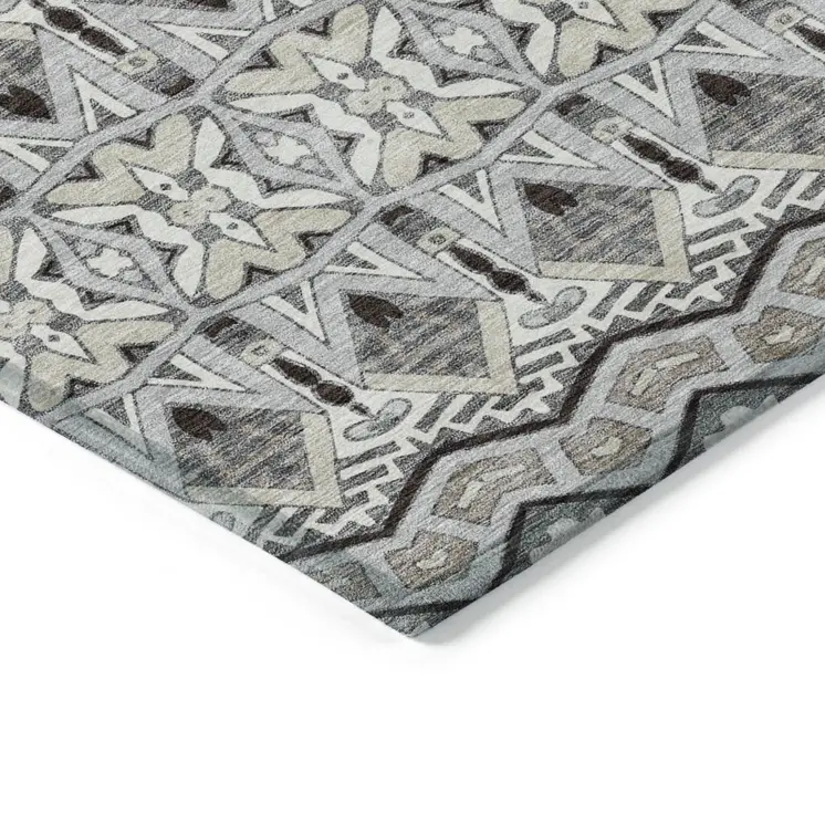 3' X 5' Gray Brown And Ivory Moroccan Washable Indoor Outdoor Area Rug