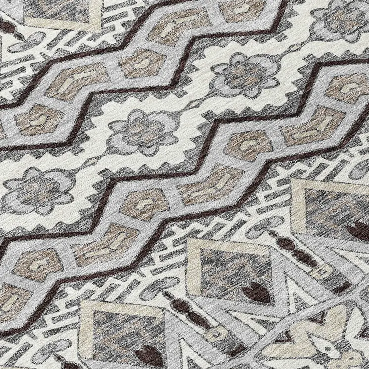 3' X 5' Gray Brown And Ivory Moroccan Washable Indoor Outdoor Area Rug