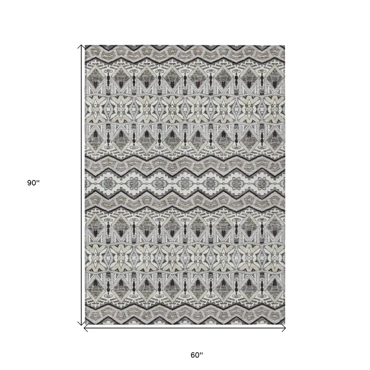5' X 8' Gray Brown And Ivory Moroccan Washable Indoor Outdoor Area Rug