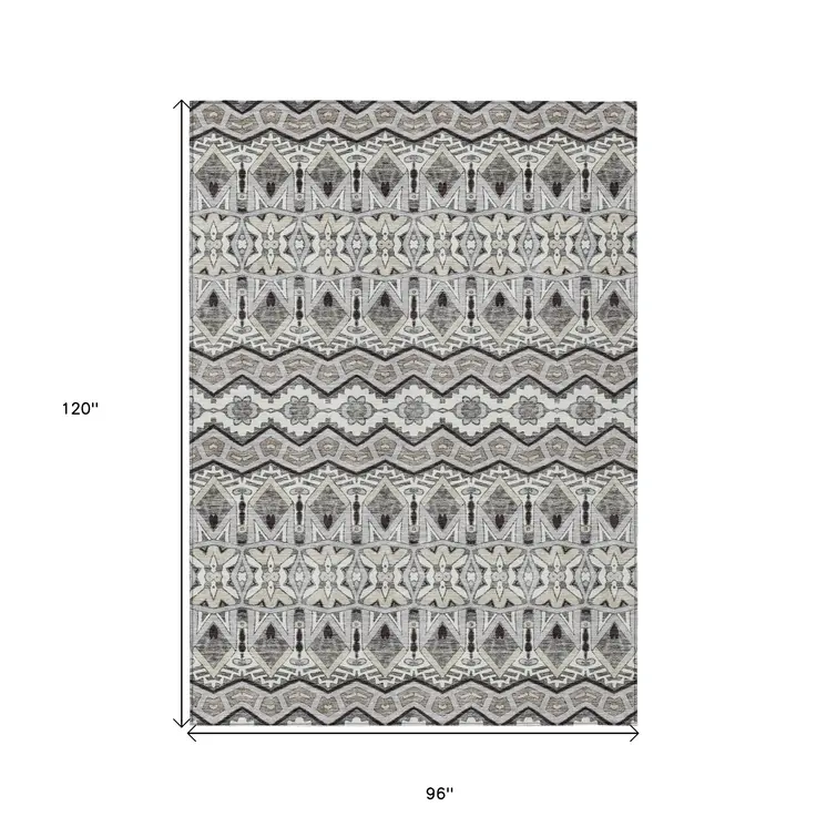 8' X 10' Gray Brown And Ivory Moroccan Washable Indoor Outdoor Area Rug