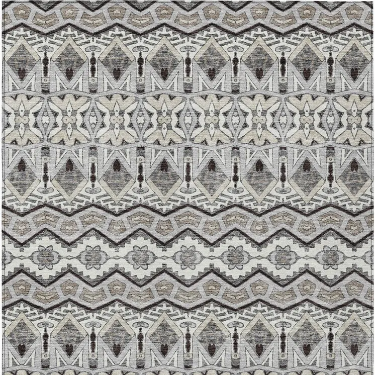 9' X 12' Gray Brown And Ivory Moroccan Washable Indoor Outdoor Area Rug