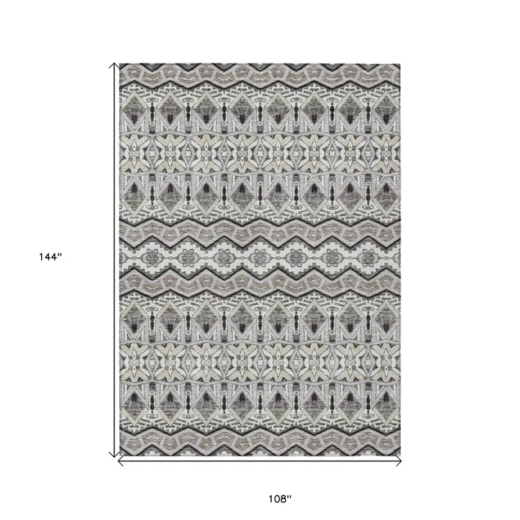 9' X 12' Gray Brown And Ivory Moroccan Washable Indoor Outdoor Area Rug