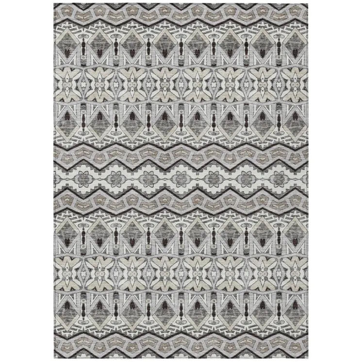 9' X 12' Gray Brown And Ivory Moroccan Washable Indoor Outdoor Area Rug