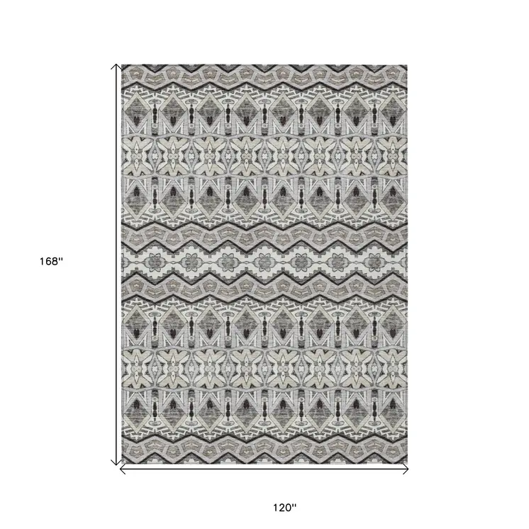 10' X 14' Gray Brown And Ivory Moroccan Washable Indoor Outdoor Area Rug