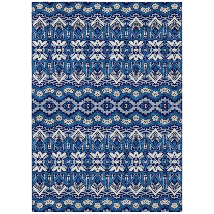 3' X 5' Navy Blue And Ivory Moroccan Washable Indoor Outdoor Area Rug