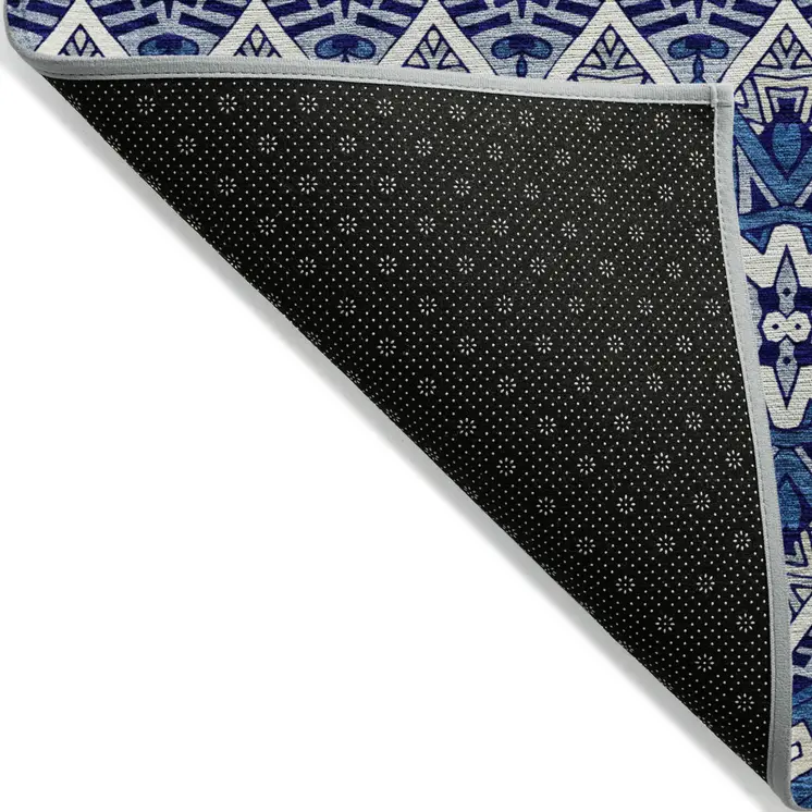 3' X 5' Navy Blue And Ivory Moroccan Washable Indoor Outdoor Area Rug
