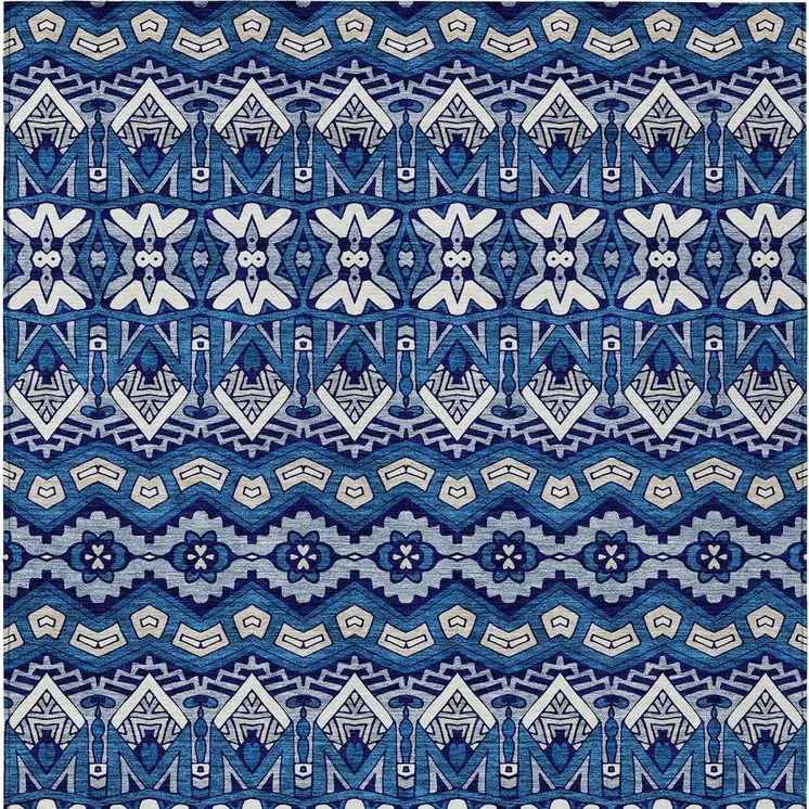 5' X 8' Navy Blue And Ivory Moroccan Washable Indoor Outdoor Area Rug