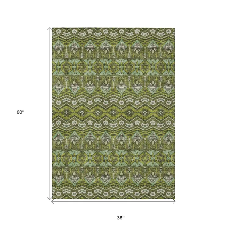 3' X 5' Olive Green Purple And Ivory Moroccan Washable Indoor Outdoor Area Rug
