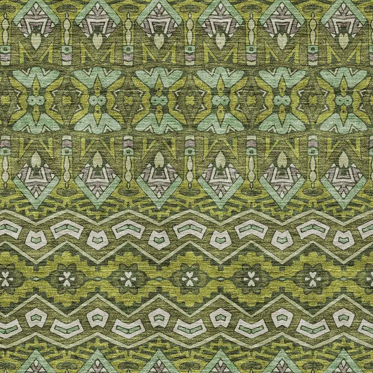 5' X 8' Olive Green Purple And Ivory Moroccan Washable Indoor Outdoor Area Rug