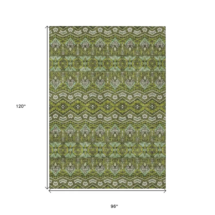 8' X 10' Olive Green Purple And Ivory Moroccan Washable Indoor Outdoor Area Rug