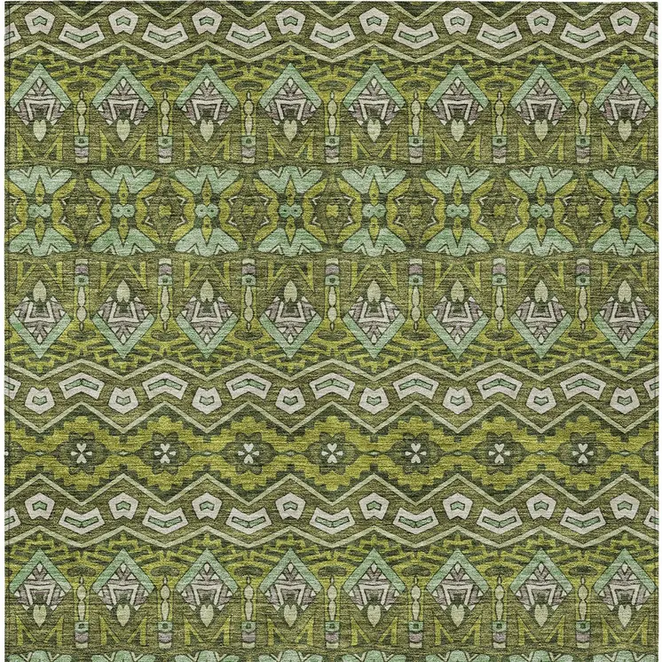 9' X 12' Olive Green Purple And Ivory Moroccan Washable Indoor Outdoor Area Rug