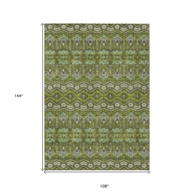 9' X 12' Olive Green Purple And Ivory Moroccan Washable Indoor Outdoor Area Rug