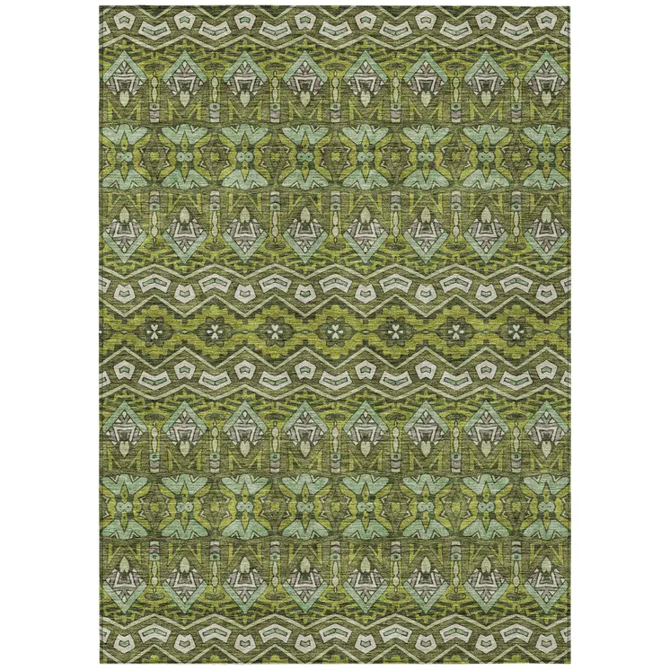 9' X 12' Olive Green Purple And Ivory Moroccan Washable Indoor Outdoor Area Rug