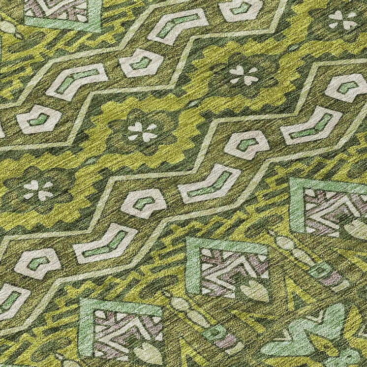 9' X 12' Olive Green Purple And Ivory Moroccan Washable Indoor Outdoor Area Rug
