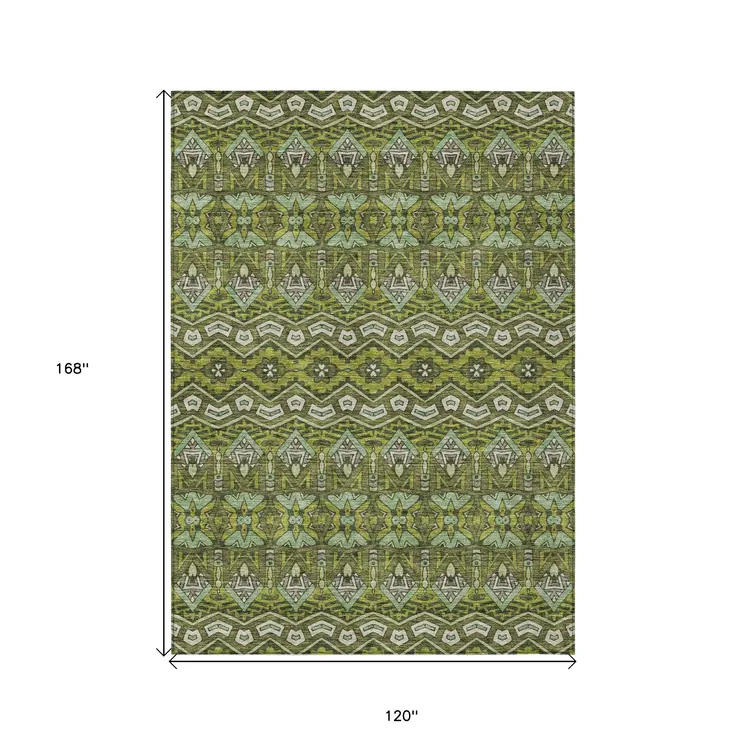 10' X 14' Olive Green Purple And Ivory Moroccan Washable Indoor Outdoor Area Rug