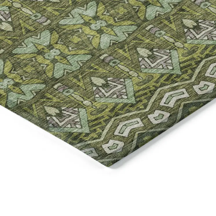 10' X 14' Olive Green Purple And Ivory Moroccan Washable Indoor Outdoor Area Rug