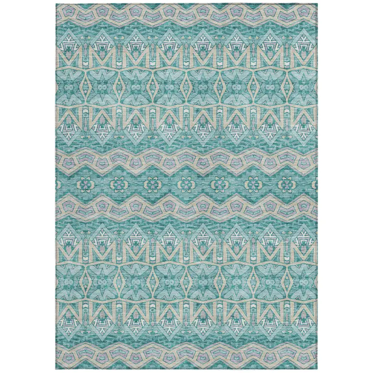3' X 5' Teal Blue Purple And Gray Moroccan Washable Indoor Outdoor Area Rug