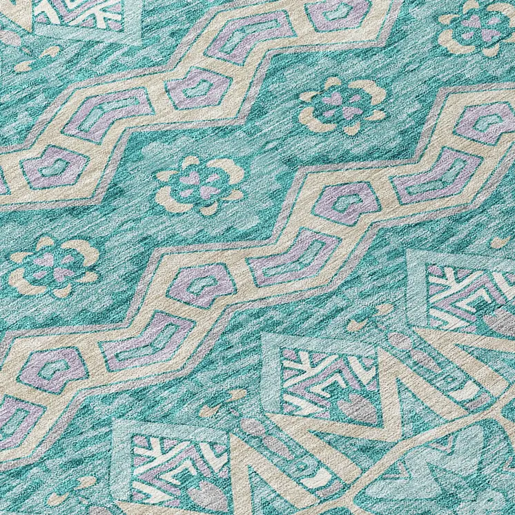 8' Teal Blue Purple And Gray Round Moroccan Washable Indoor Outdoor Area Rug