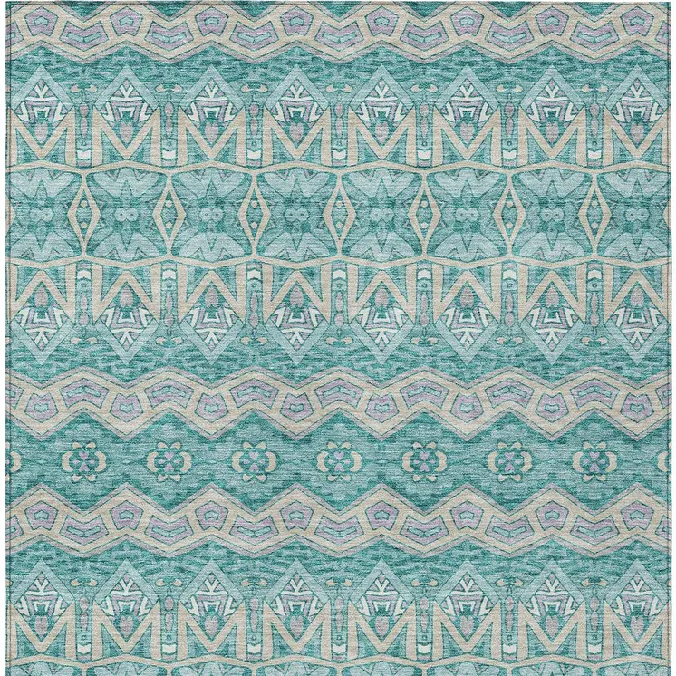 10' X 14' Teal Blue Purple And Gray Moroccan Washable Indoor Outdoor Area Rug