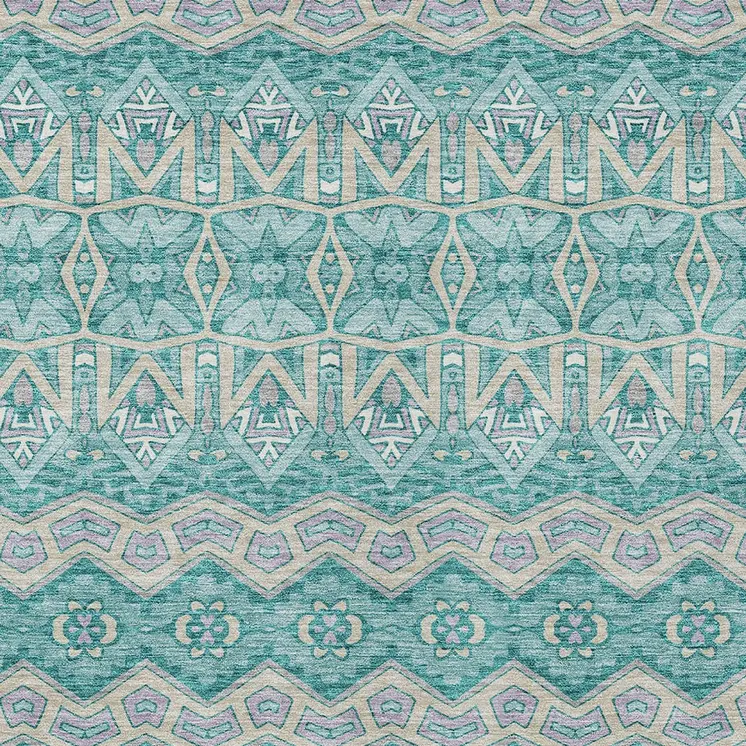 10' X 14' Teal Blue Purple And Gray Moroccan Washable Indoor Outdoor Area Rug